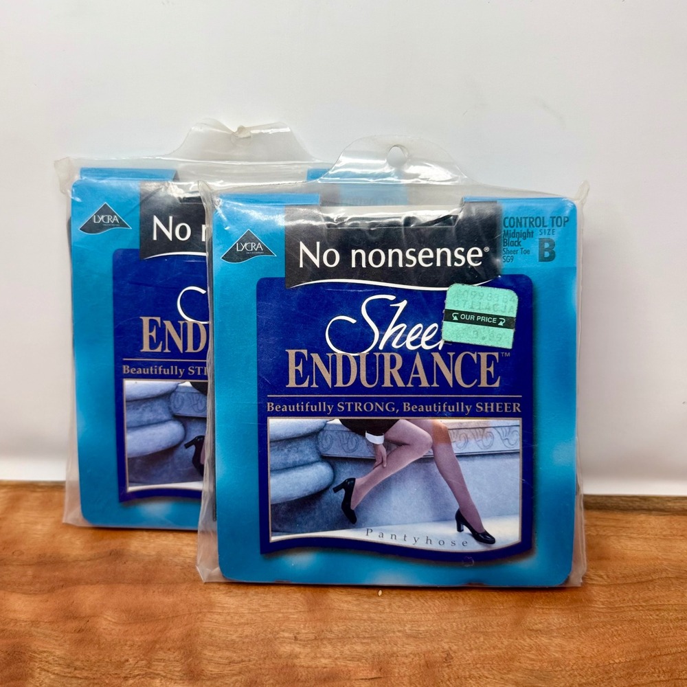 2pk No Nonsense Sheer Endurance Pantyhose Midnight Black Size B Control Top SG9